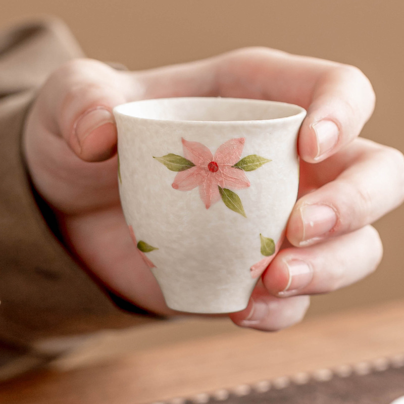 Cốc trà hoa anh đào trắng khai thác đá, bộ trà kungfu gia dụng, cốc chủ nhân gốm sứ, cốc đơn, tách trà, cốc trà chuyên dụng