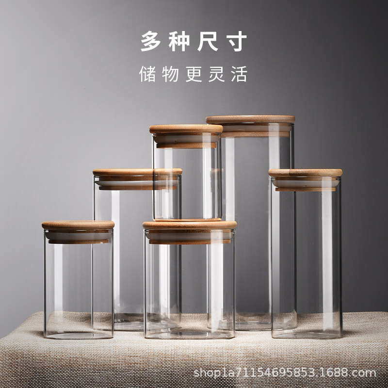 Lọ kín nắp tre thủy tinh, lọ đựng đồ gia dụng có nắp, lọ đựng trà cấp thực phẩm, lọ bảo quản
