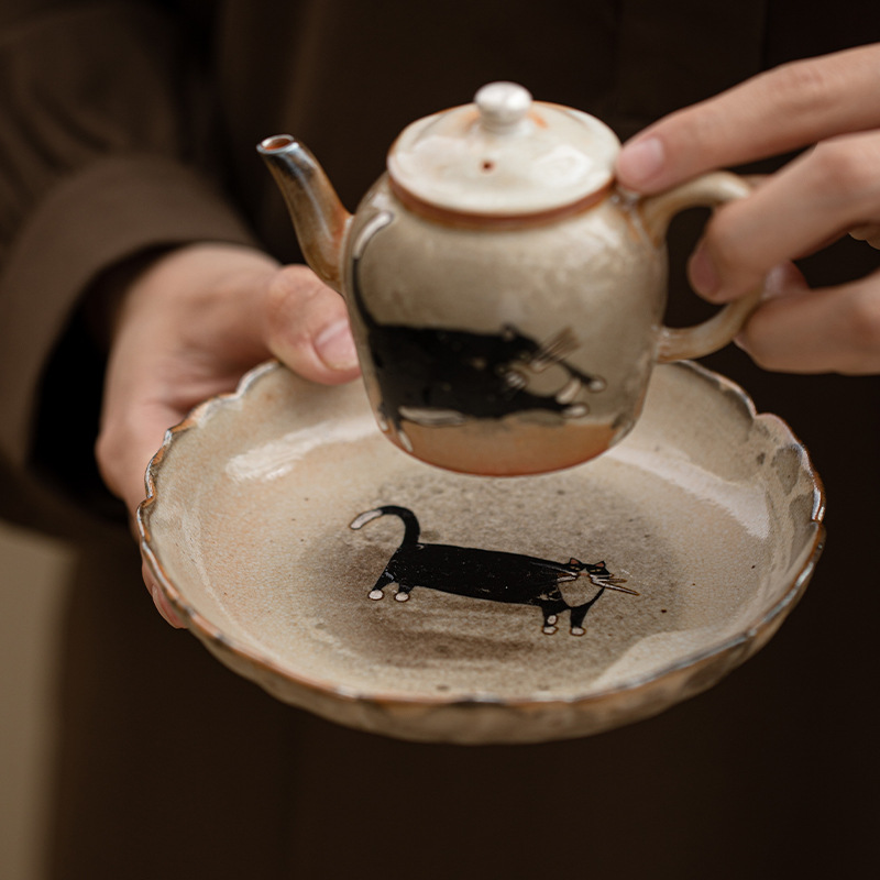 Zhiye Cat Tingtao ấm trà, ấm trà, ấm trà gốm sứ, đệm cách nhiệt, phụ kiện bộ trà, khay trái cây, khay giải khát