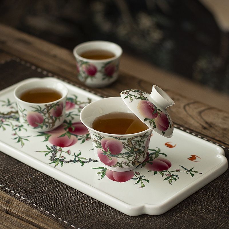 Jingdezhen Shoutao móng ngựa nắp bát cốc trà nhóm họp văn phòng bát pha trà gốm sứ đĩa bong bóng khô bộ trà cao cấp