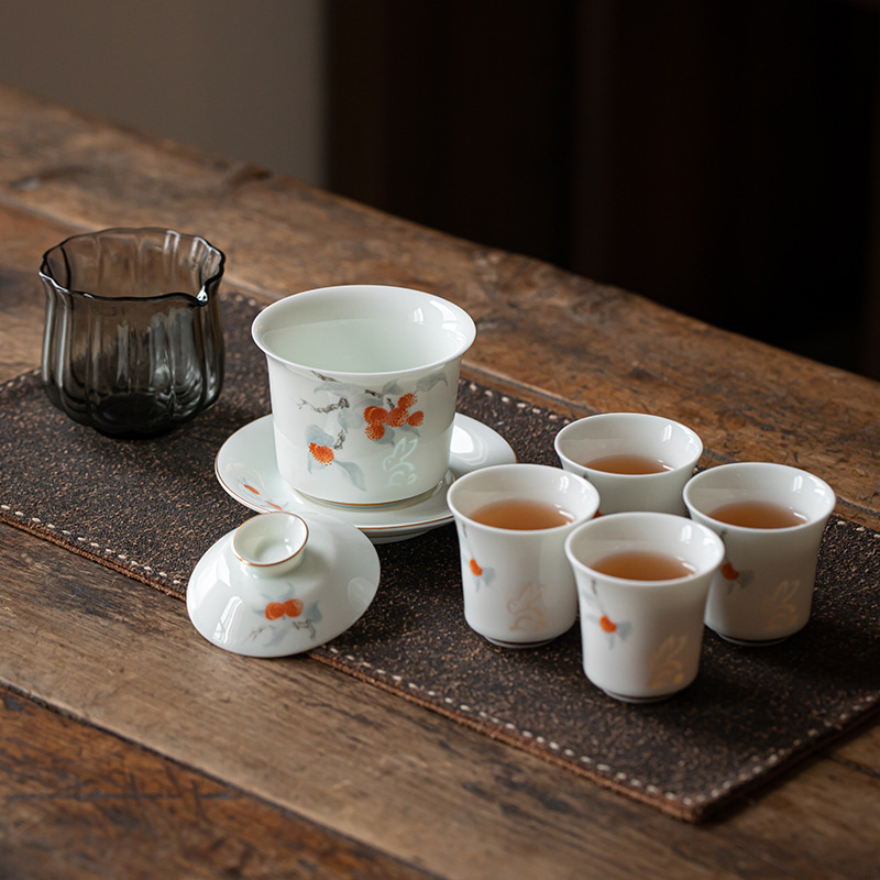 Bộ ấm trà bát có nắp tinh xảo Bộ trà gốm sứ Trung Quốc chén trà dụng cụ pha trà Kung Fu gia dụng quà tặng doanh nhân