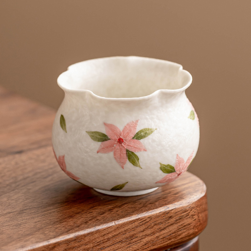 Đá khoáng trắng Trung Quốc hoa anh đào cốc trà vẽ tay gốm trống bụng nụ hoa cốc nhà phòng trà sang trọng cốc trà cốc trà