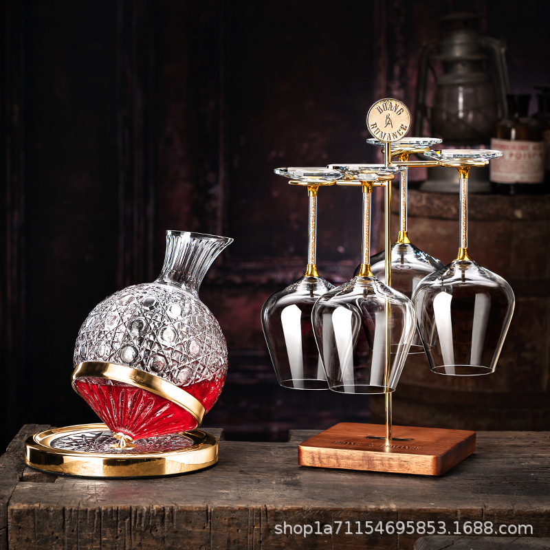 Ly rượu vang đỏ pha lê, ly rượu vang đỏ Burgundy đính kim cương vàng, bình rót rượu, chân ly đính kim cương vàng, ly bụng lớn, bộ ly rượu
