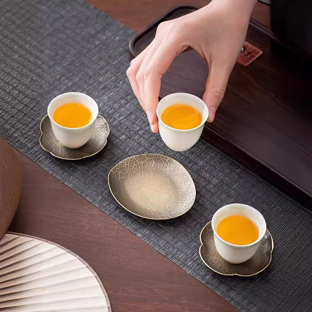 Lót cốc bằng đồng, khay đựng cốc kiểu Nhật Zen kiểu mới, tách trà đạo Kung Fu, đệm cách nhiệt, Bộ trà kim loại, đệm ăn, phụ kiện