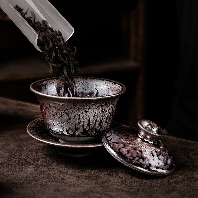 Bộ ấm trà Yu Chaoqun Jianzhan nguyên bộ, thủ công, đồ dùng gia đình của bậc thầy, 12 món, bộ Kung Fu, hộp quà tặng, kèm giọt bạc.