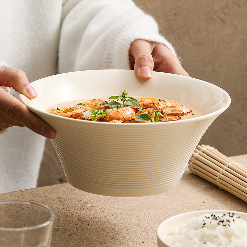 Bát cơm kiểu kem dùng trong gia đình, 6inch bát, bát súp gốm sứ cao cấp đơn, bát mì, bộ đồ ăn mới 2025.