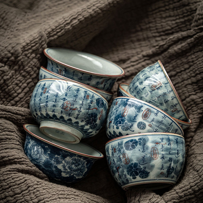 Cốc trà xanh trắng cổ bằng đất sét già Ailian nói cốc trà Gốm sứ thủ công cốc chủ nhân cá nhân cỡ lớn kiểu Trung Quốc cổ điển