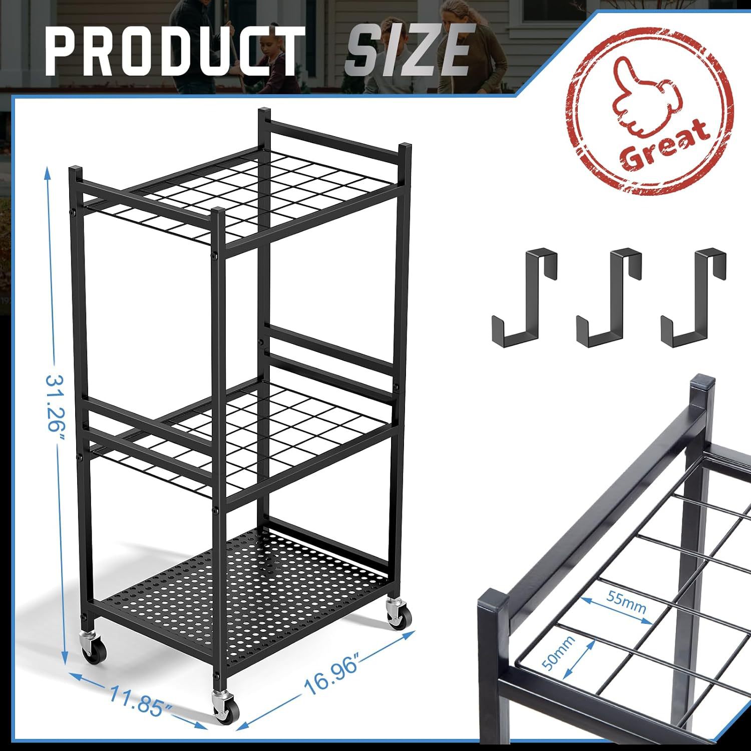 Kệ để đồ dụng cụ làm vườn 3 tầng bằng sắt TBH8655 kệ để dụng cụ vệ sinh nhà cửa