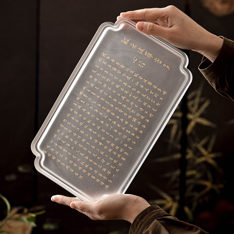 Khay pha khô men màu khay trà Bát nhã ba la mật đa tâm kinh khay để ráo nước thiền kiểu Trung Quốc loại nhỏ, bàn trà đơn giản