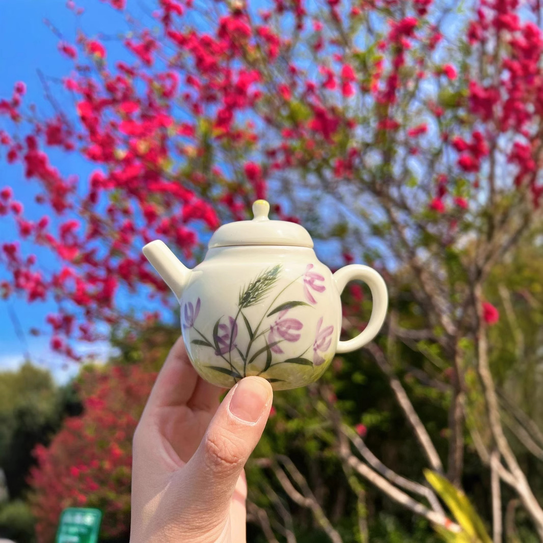 Ấm trà gốm sứ lan vẽ tay để pha trà, nồi cầm tay gia đình nhỏ tráng men Trung Quốc, bộ trà kung fu nồi đơn