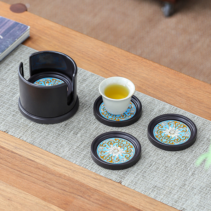 Retro giả men màu cách nhiệt chống bỏng Coaster văn phòng cao cấp Kung Fu trà trà giữ cốc Coaster