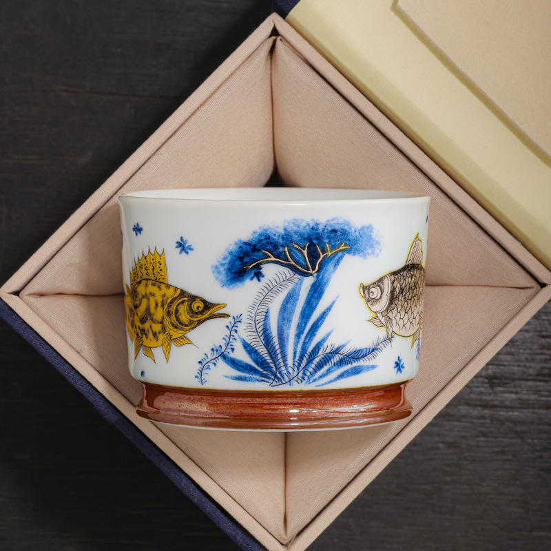 Soda tráng men Rongtian Cup-Cá và tảo Cốc chủ nhân Cốc uống trà gốm sứ gia dụng Cốc trà Bộ trà Kung Fu Chén trà