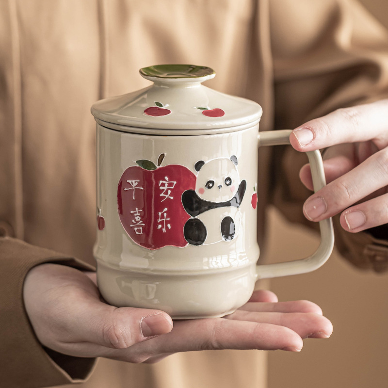 Cốc chạm khắc xếp chồng vẽ tay sáng tạo cốc nước hòa bình và niềm vui cốc văn phòng cốc nữ giá trị cao cốc pha trà bộ trà