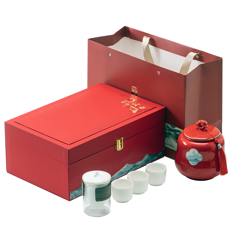 Lễ hội mùa xuân mới hộp quà trà hộp rỗng Dahongpao trà xanh đỏ hộp trà gốm sứ hộp bao bì có bộ trà