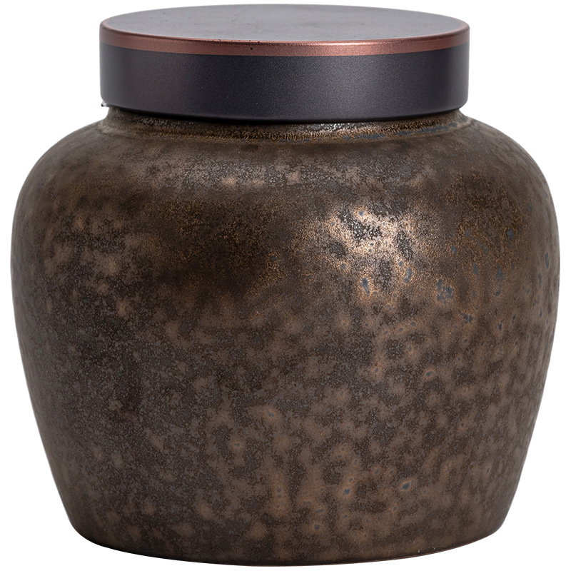 Hũ đựng trà gốm thô tráng men mạ vàng kiểu Nhật Hũ đựng trà gốm sứ gia dụng cổ điển thủ công Hũ đựng trà lớn