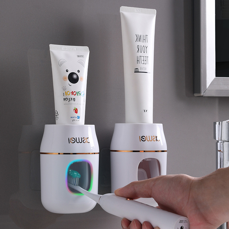 Dụng cụ thần kỳ bóp kem đánh răng Giá để máy ép tự động Giá để bàn chải đánh răng lười treo tường Giá treo trẻ em không cần đục lỗ