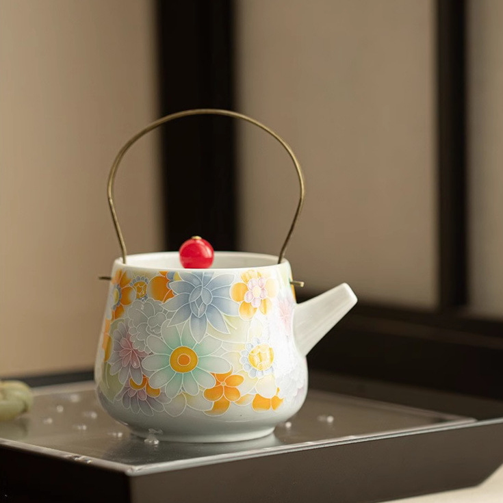 Bình đựng xà đa hoa tráng men cổ bình đơn đồ pha trà gốm sứ dụng cụ pha trà kungfu sang trọng nhẹ gia dụng kiểu Trung Quốc