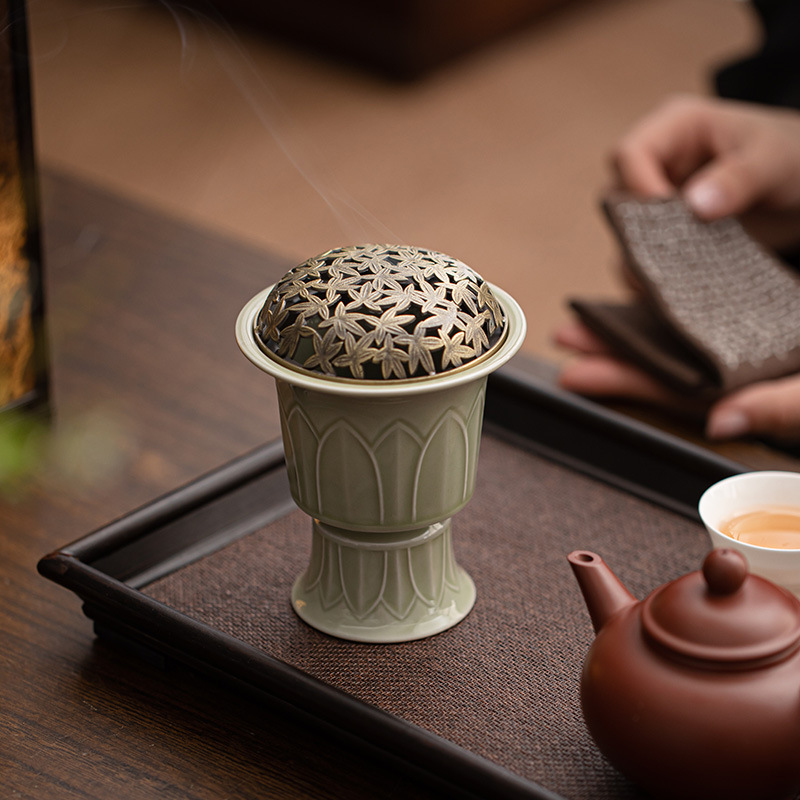 Lư hương gốm sứ chân cao Liansheng, phòng trà gia dụng cổ kiểu Trung Quốc, lư hương, ghế hương, phụ kiện trà đạo
