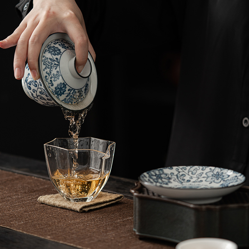 Bát có nắp sứ trắng xanh, bát có nắp tam tài gốm sứ gia dụng trang nhã cổ điển kiểu Trung Quốc, bát trà lớn, Cốc pha trà