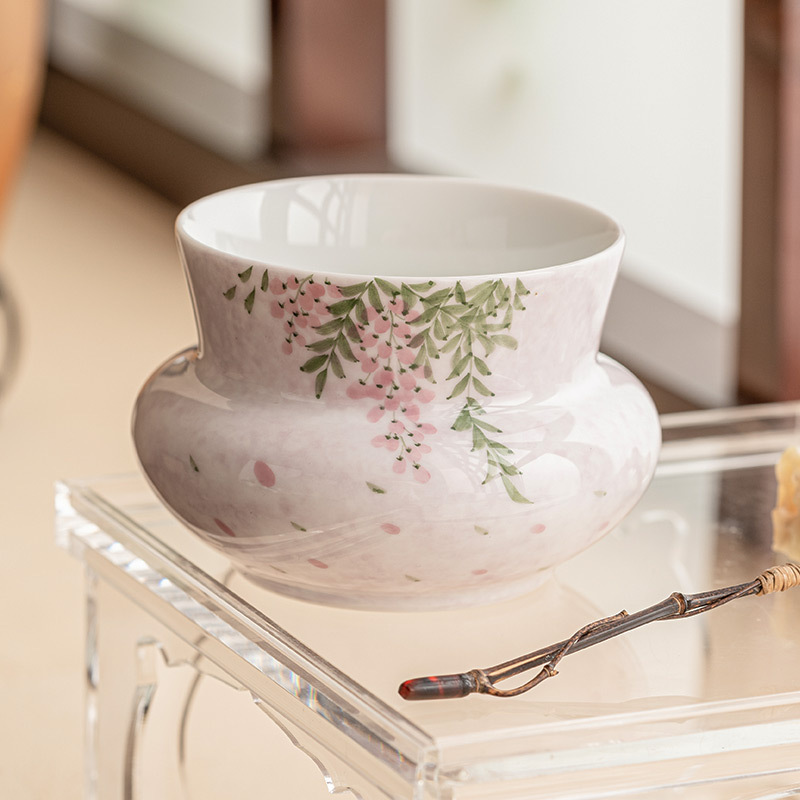 Vẽ tay hoa tử đằng, rửa trà Jianshui, phụ kiện bộ trà gốm sứ lớn, chậu trà Trung Quốc, bình đựng trà cao cấp để bàn