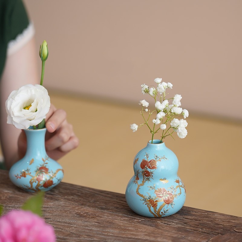 Bình gốm sứ xanh Hồ Tây, đồ trang trí nhà nhỏ, bình hoa để bàn mini, biểu diễn nghệ thuật đường hoa, cắm hoa thủy canh