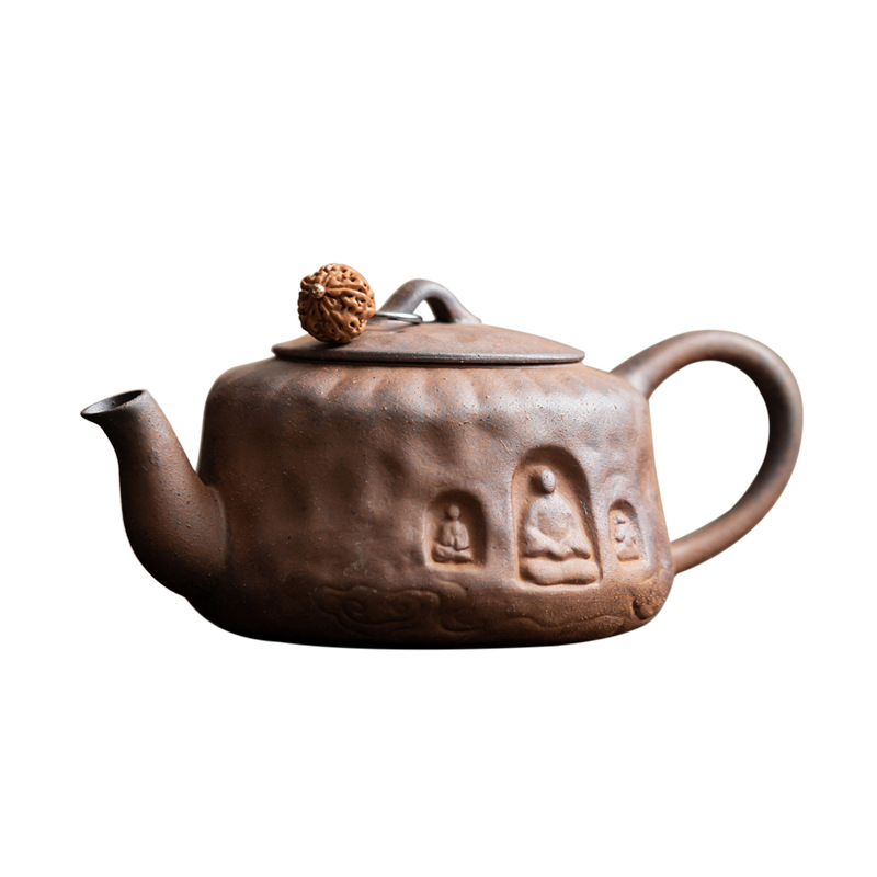 Ấm thiền Đôn Hoàng bùn đá cũ dụng cụ pha trà kungfu cổ điển gia dụng ấm pha trà đơn ấm lọc lỗ bóng gốm thô kiểu Trung Quốc