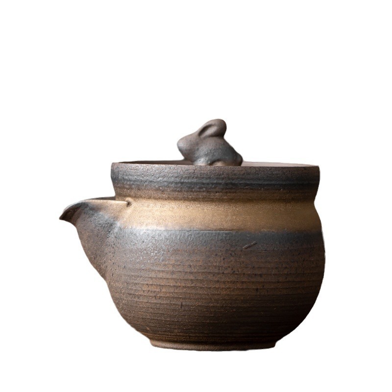 Ấm cầm tay thỏ tráng men mạ vàng ấm trà gốm sứ ấm đơn không nóng cổ xưa đốt bùn đá cổ điển đồ trà Kung Fu cổ điển