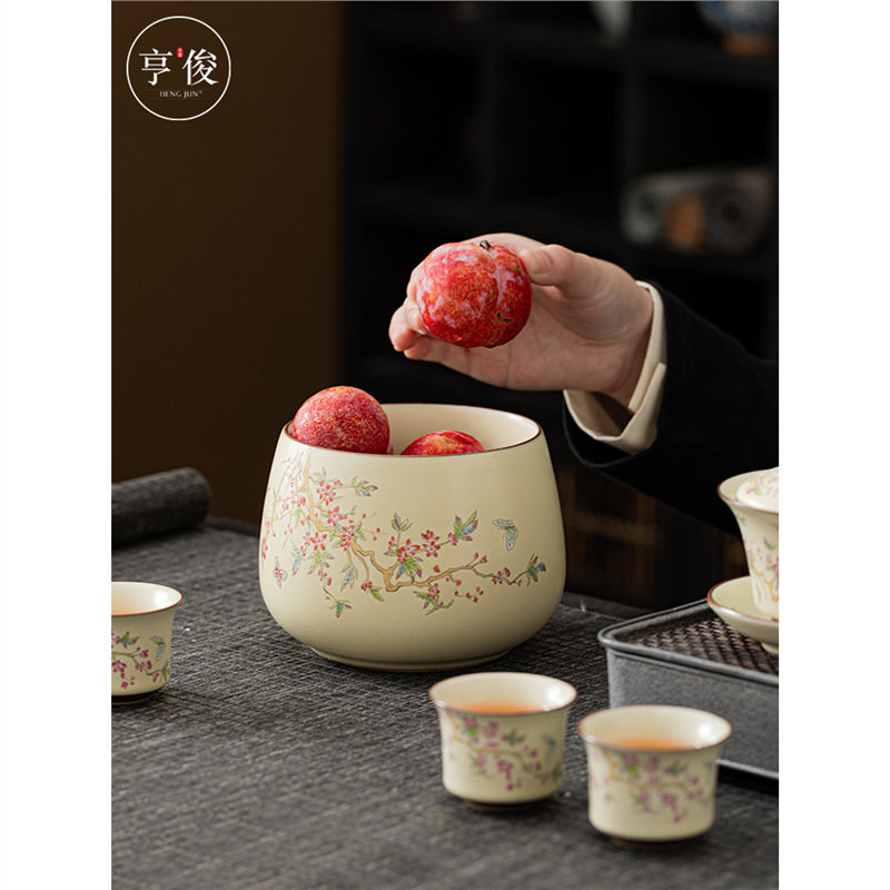 Thùng bã trà, thùng rửa trà sứ hoa tử đằng, thùng đựng bã trà gia dụng, thùng đựng trà để bàn, phụ kiện thùng nước thải, cỡ lớn