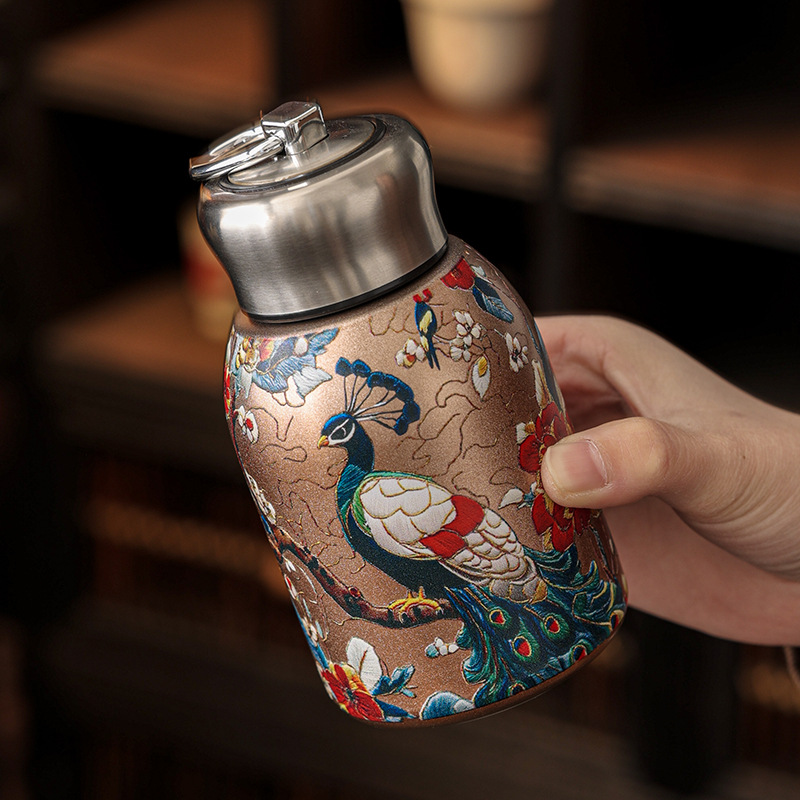 Ly giữ nhiệt hình công béo dễ thương, phong cách cổ điển Trung Hoa cao cấp, bình nước công bỏ túi, ly uống nước bằng thép không gỉ dành cho nữ