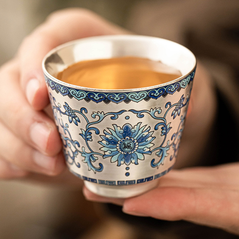 Cốc hương hoa sen mạ bạc, cốc uống trà, cốc gia chủ, cốc cá nhân sang trọng nhẹ cao cấp, cốc trà gốm sứ