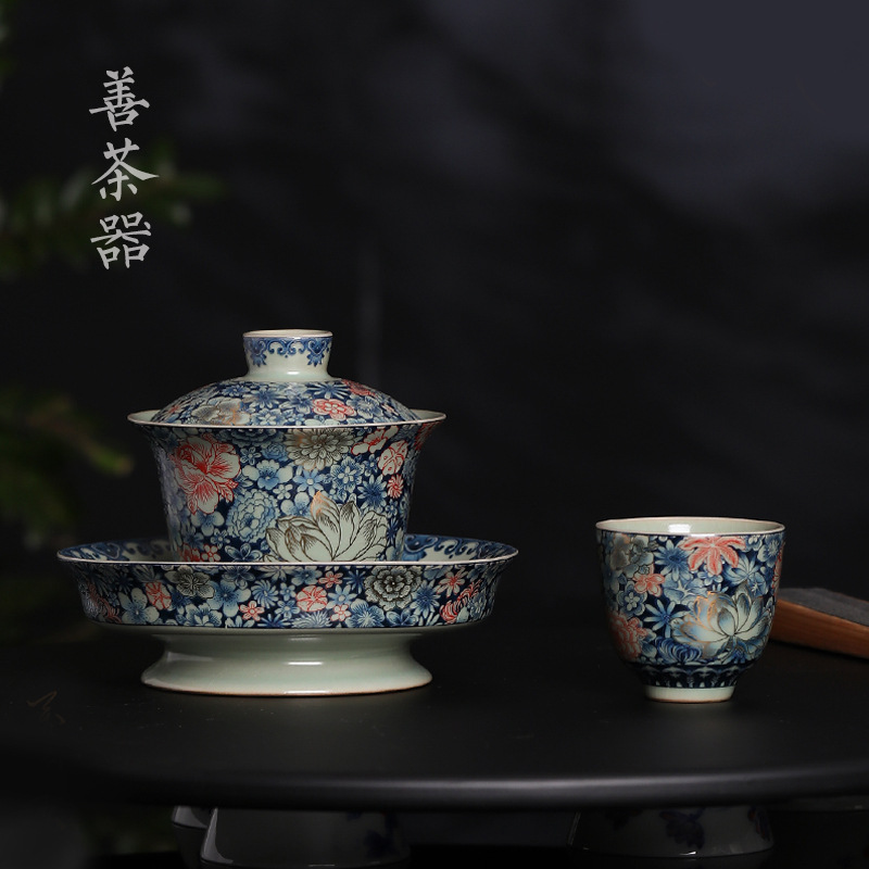 Cốc trà Kung Fu gốm sứ hoa mẫu đơn chạm khắc vàng cổ điển cốc chủ nhân cốc đơn tách trà cốc cá nhân tách trà