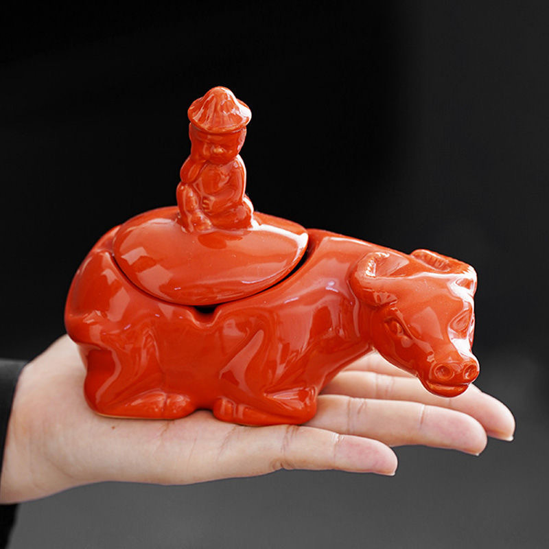 Trang trí gạt tàn phong cách quốc triều trang trí bò quay vũ trụ trang trí tinh tế Trung Quốc dễ thương bộ hai món có nắp chống tro bay