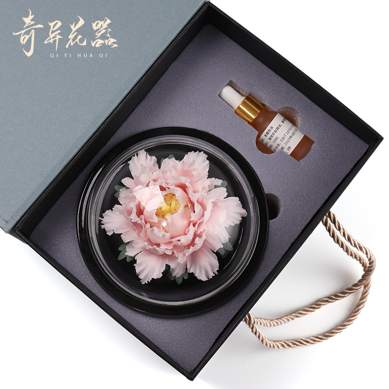 Đồ trang trí hoa gốm hoa mẫu đơn kẹp tay Dehua đồ trang trí bàn cà phê văn phòng phòng phòng khách máy khuếch hương thơm xe hơi quà tặng