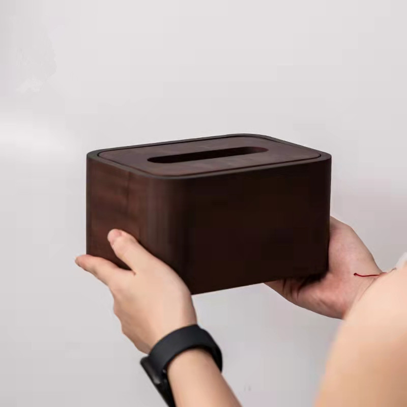 Hộp đựng khăn giấy gỗ óc chó đen hộp rút giấy gia dụng kiểu Trung Quốc Hộp đựng đồ gỗ nguyên khối đa năng phòng khách hộp đựng bàn trà
