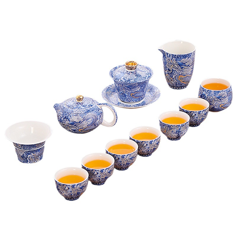 Bộ trà Kung Fu Rồng Bạc Cloisonne Văn hóa và Sáng tạo Tử Cấm Thành Bộ trà tráng men Trung Quốc văn phòng gia dụng Quà tặng doanh nghiệp