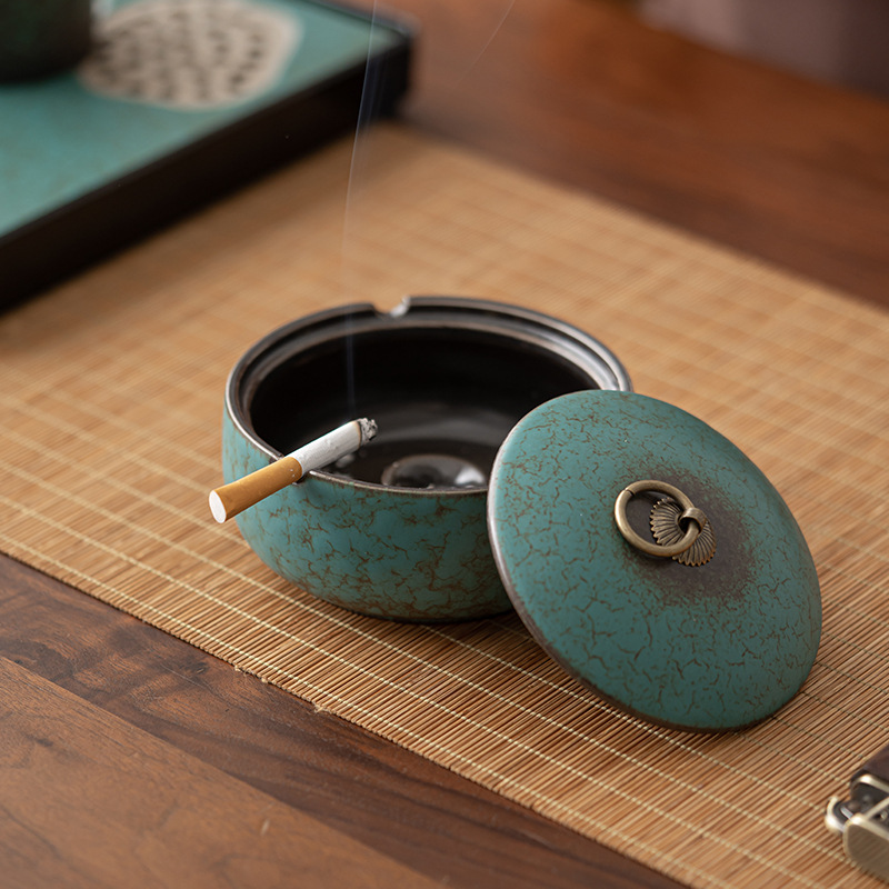 Gạt Tàn Có Nắp thay lò Chunlan, gạt tàn gốm sứ cỡ lớn phòng khách gia dụng kiểu Nhật cổ điển chống tro bay