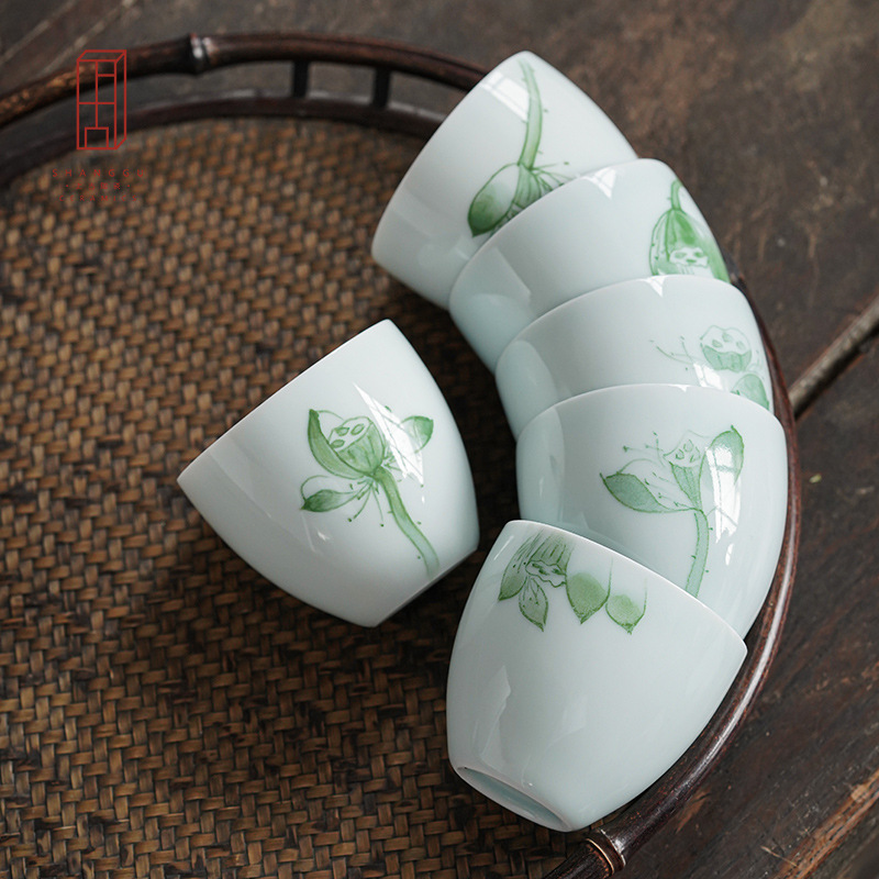 Bộ trà men ngọc vẽ tay, tách trà Kung Fu, tách trà, tách trà, tách chủ nhân cá nhân, tách trà gốm sứ