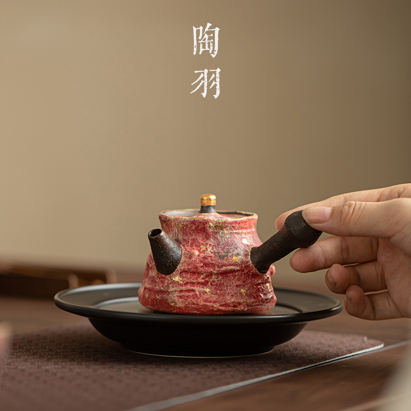 Ấm tay cầm bên đỏ sặc sỡ gốm đá mỏ ấm gốm Trung Quốc cổ điển bộ trà Kung Fu một người Shiye ấm pha trà gia dụng