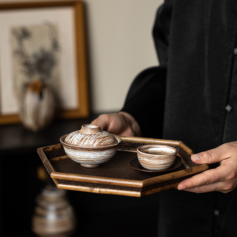 Bột gốm thô, bát đựng tài năng thứ hai, bát pha trà gốm cổ điển kiểu Nhật, bộ trà Kungfu gia dụng, bát phục trà, bát đơn