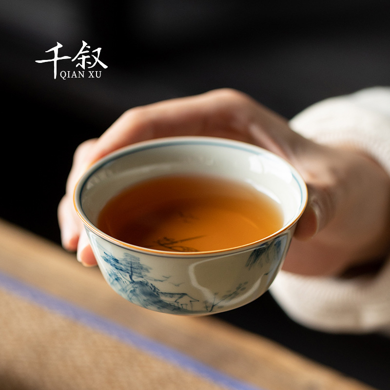 Cốc chủ nhân vẽ tay tinh khiết màu xám thực vật cốc đơn cốc trà lớn chuyên dụng cá nhân cốc trà Pu'er Bộ trà Kung Fu tách trà