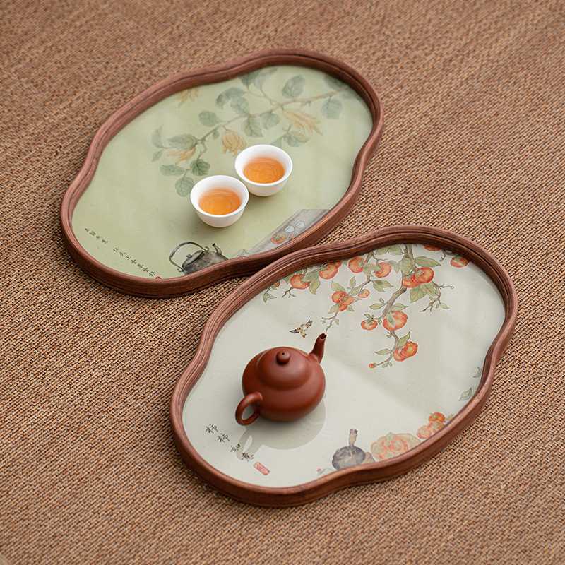 Khay đựng hoa hồng thủy tinh nhỏ kiểu Trung Quốc, khay đựng trà, khay đựng đồ ăn nhẹ, khay tre màu sắc Ruyi, khay hoa huệ