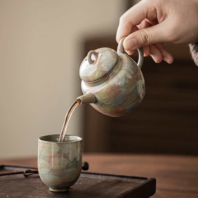 Monet sơn dầu phong cách borneol men vẽ tay hoa cúc gốm sứ ấm Siting ấm lọc ấm đơn có ấm hộp quà