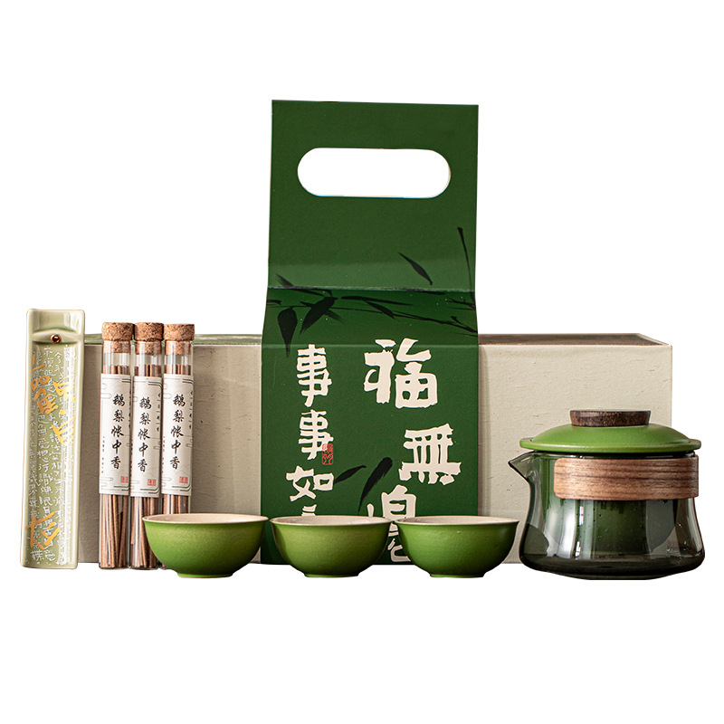 Bộ ấm trà gốm sứ hương thơm nhanh chóng quà tặng hộp quà gỗ đàn hương cao cấp cho khách hàng đồng hành doanh nghiệp quà tặng chữ