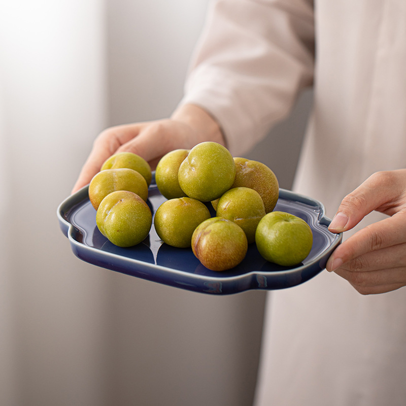 Đĩa giải khát Ruyi Đĩa trái cây gốm sứ kiểu Trung Quốc Phụ kiện bộ trà Kung Fu gia dụng Đĩa trái cây khô Đĩa bánh ngọt Đĩa bong bóng khô