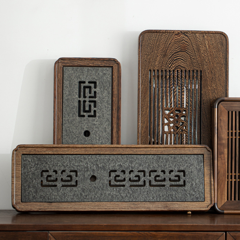 Khay trà đá mun gỗ cánh gà, trữ nước gia dụng đơn giản, bàn trà dùng kép, bàn trà, gỗ rắn, thoát nước, Biển Trà