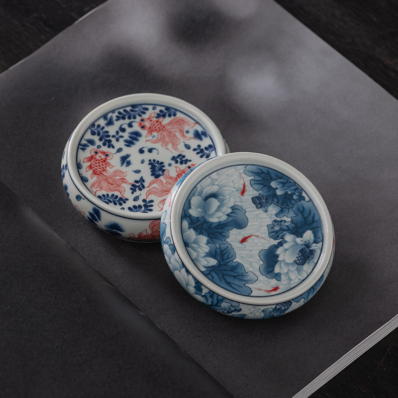 Nắp chén trà sứ xanh trắng cổ điển, nắp tô, đế lót ly bàn trà nhỏ bằng gốm, giá đỡ ấm trà, phụ kiện trà đạo