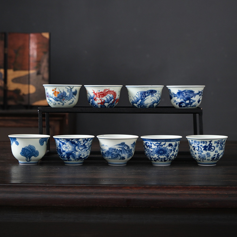 Tách trà men sứ xanh trắng, tách trà, tách trà tiếp khách gia đình, bộ ấm chén Kung Fu, tách trà đặc biệt dành cho bậc thầy