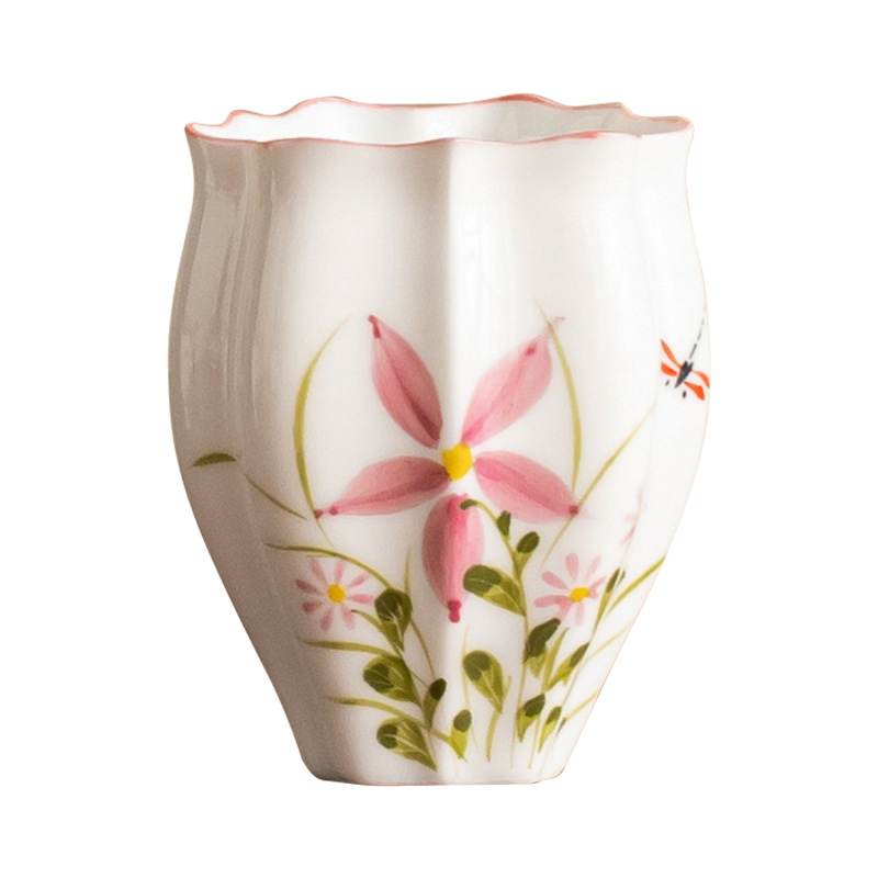 Cốc trà gốm sứ cốc chủ nhân vẽ tay hoa cúc chuồn chuồn dưa lăng cốc Kung Fu trà trà cốc đặc biệt uống trà đơn