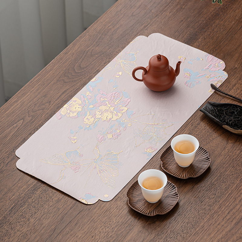 Tấm lót bàn trà khô hai mặt dệt vàng nổi Tấm lót bàn trà khô