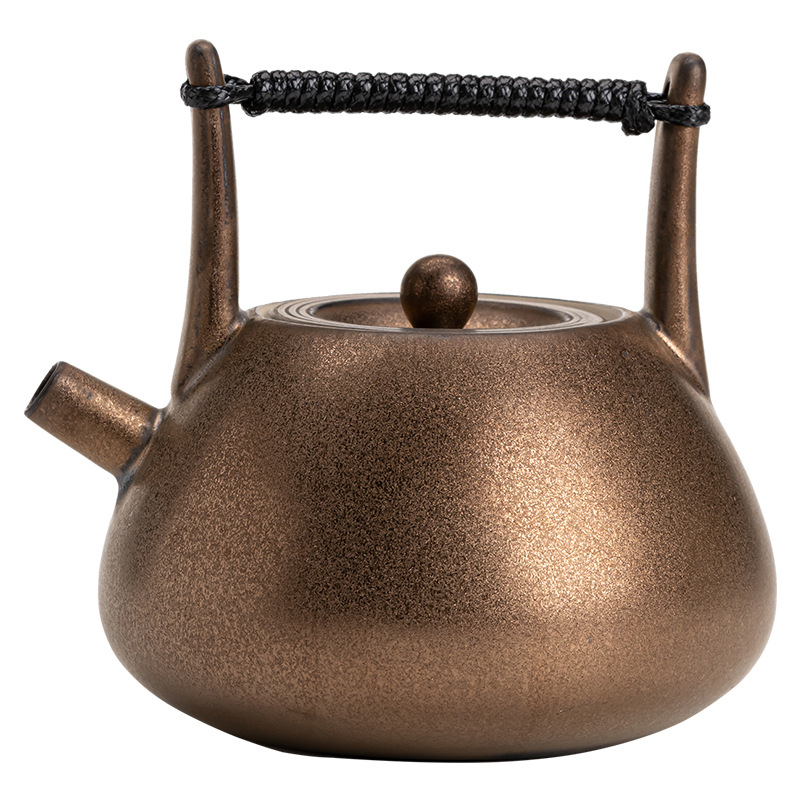 Ấm trà Kung Fu Gốm Sứ Cổ Điển Thủ Công bằng sắt mạ vàng kiểu Nhật ấm trà Đơn Gia dụng nhỏ